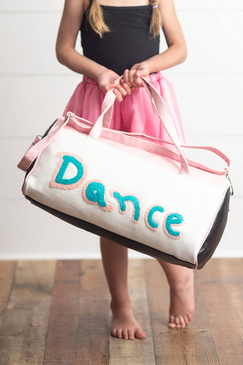Kids Pink & Blue Fuzzy Letter Weekender Dance Travel Bag: One Size