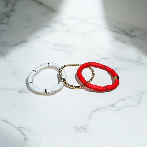 Red and White Game Day Bracelet Stack