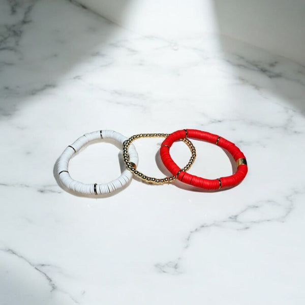 Red and White Game Day Bracelet Stack