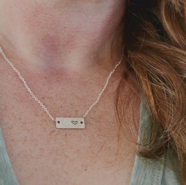 Silver Rectangle Heart Sympathy Necklace