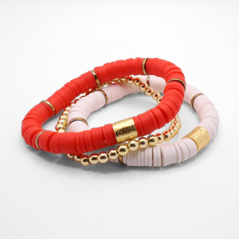 Red and White Game Day Bracelet Stack