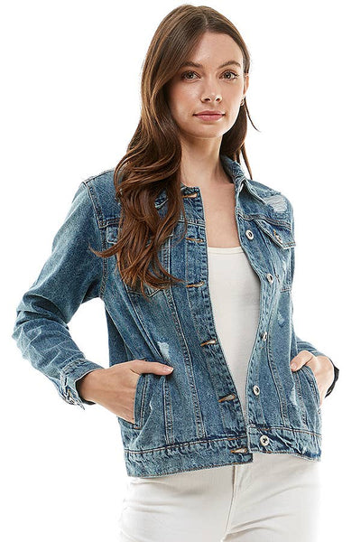 Ladies' Denim Jacket with Distressed