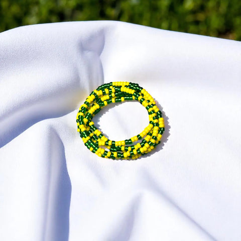 Green and Yellow Game Day Seed Bead Bracelet Stack