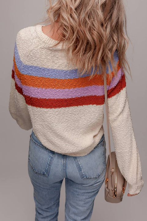 Striped Color Block Drop Shoulder Loose Sweater
