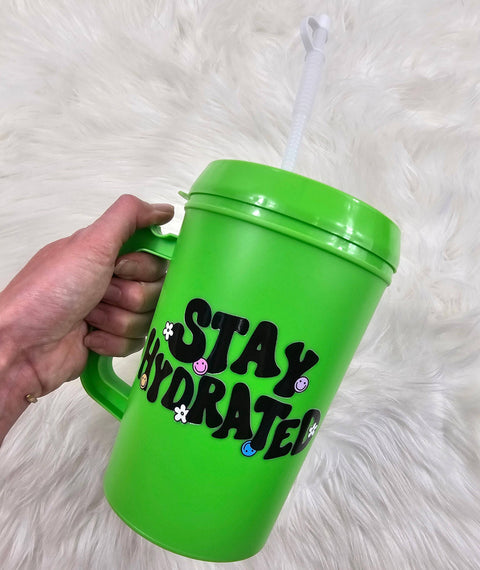 'Stay Hydrated' Retro Floral Smile Mega Trucker Mug 34oz