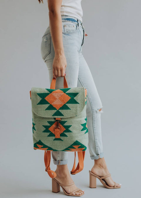 Green, Orange & Pink Aztec Backpack