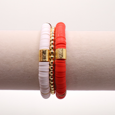Red and White Game Day Bracelet Stack