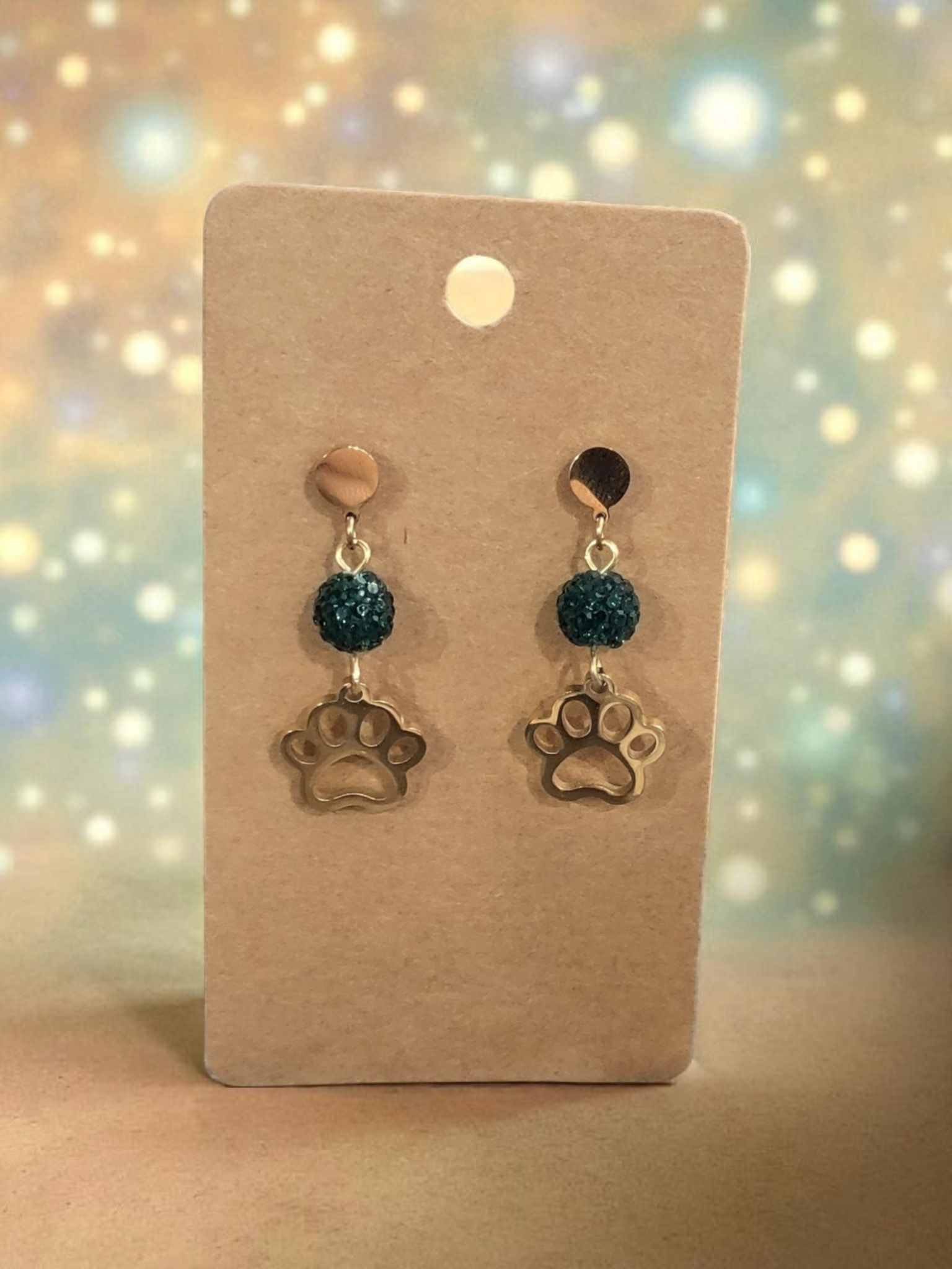 Green Glitz Stud Bobcat Paw Earrings