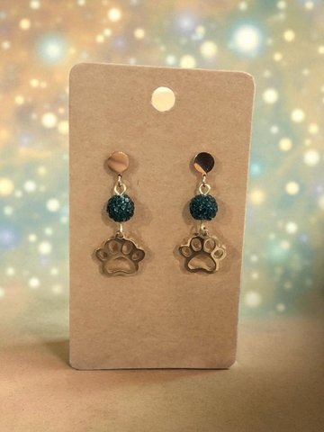 Green Glitz Stud Bobcat Paw Earrings