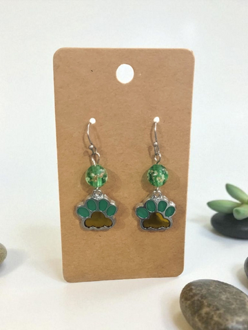 Green & Gold Pastel Bobcat Paw Earrings