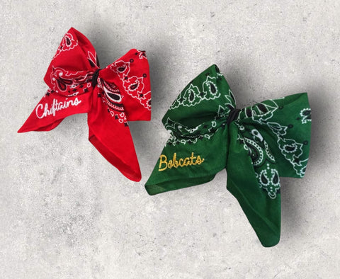 Bobcats or Chieftains Bandana Bows Barrette Embroidered School Spirit