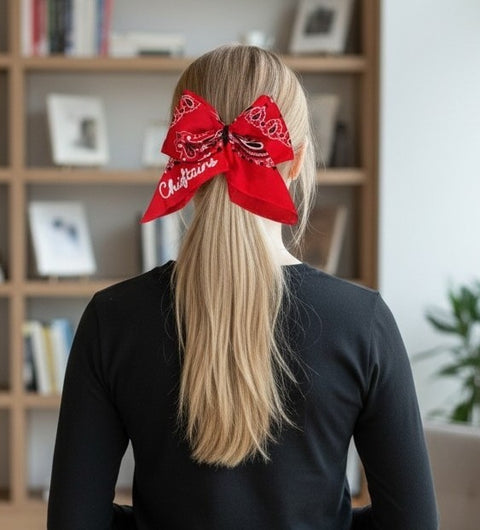 Bobcats or Chieftains Bandana Bows Barrette Embroidered School Spirit