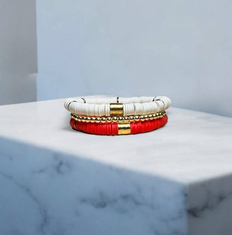 Red and White Game Day Bracelet Stack