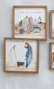 10" Square Fir Wood Framed  Wall Decor w/ Holy  Family/Bethlehem, Multi Color, 2  Styles