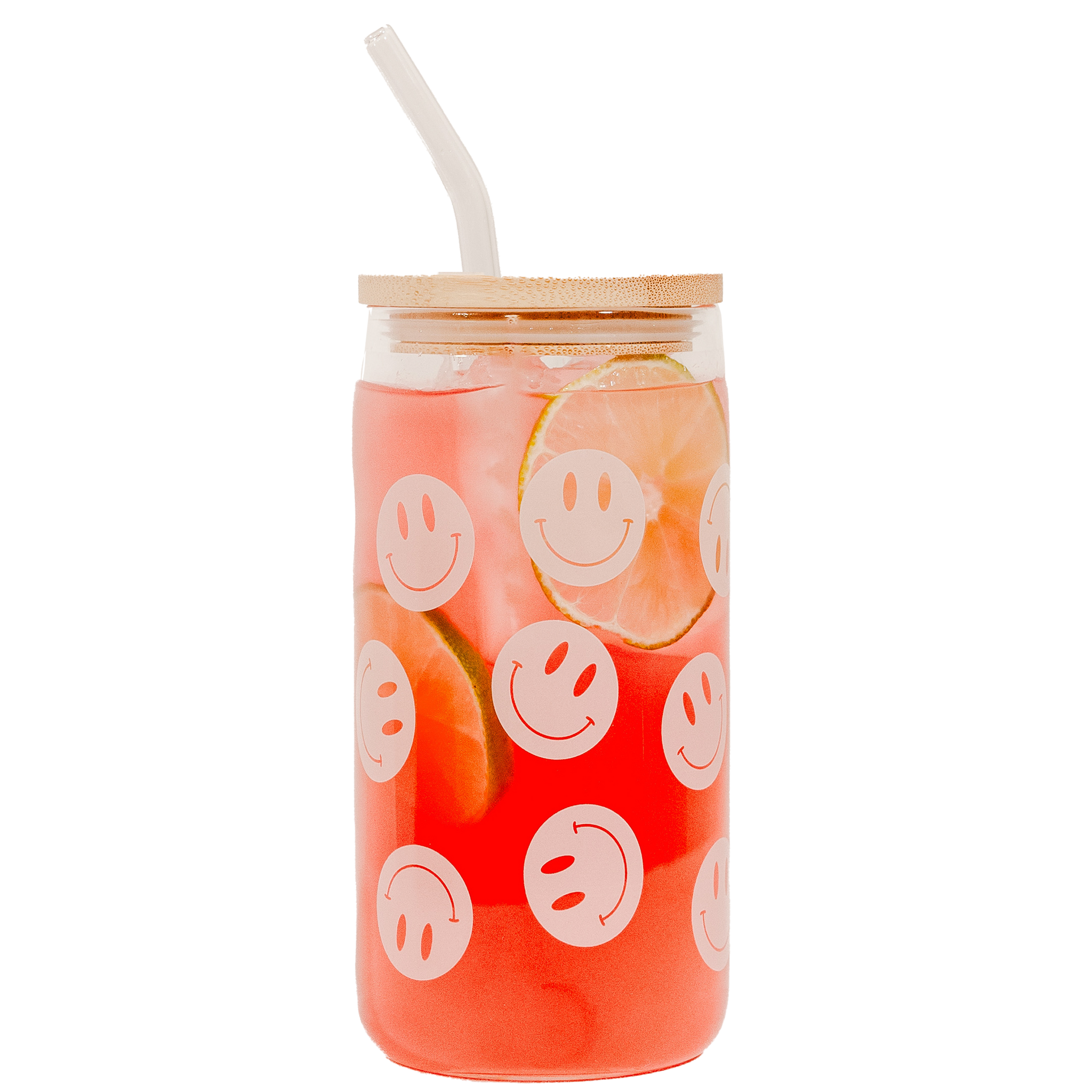 Sweet Water Decor - Smiley 17 oz Can Glass w/ Straw and Lid - Decor & Gifts