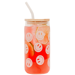 Sweet Water Decor - Smiley 17 oz Can Glass w/ Straw and Lid - Decor & Gifts