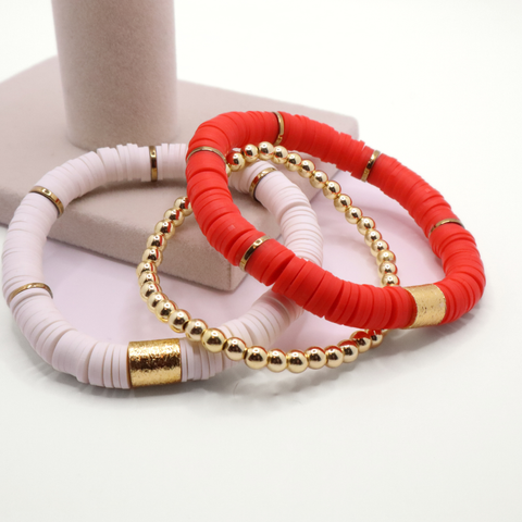 Red and White Game Day Bracelet Stack