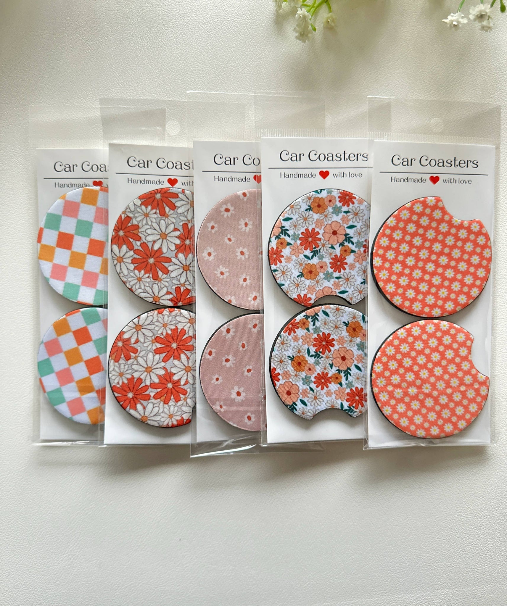 Frederick Family Co. - Car Coasters, Set of 2 Car Floral, Boho Trendy Coasters: #4 Green Checker