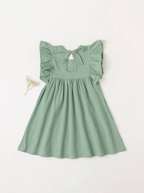Toddler/Girls Tie-back Overall Dress: Cotton Summer Casual Wear