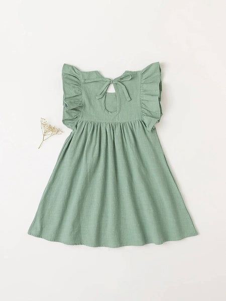 KiddieKickz - Baby Girls' Tie-back Overall Dress: Cotton Summer Casual Wear: Bean Green / 1T-2T