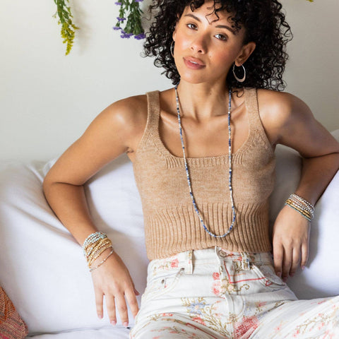 Scout Curated Wears - Stone Wrap Bracelet/Necklace - Agalmatolite/Silver/Gold