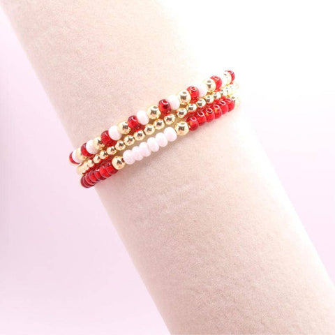 Red and White Hematite Game Day Bracelet Stack