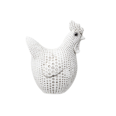 Decorative Sculpture - White Resin Spotted Chicken, 5 in.