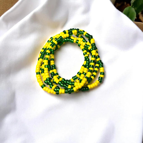 Green and Yellow Game Day Seed Bead Bracelet Stack