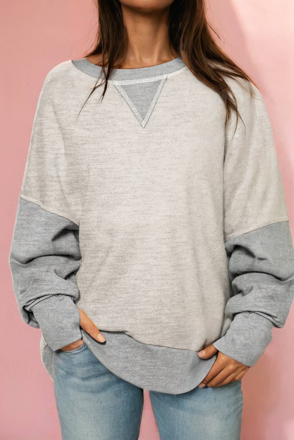 Color Block Thumbhole Long Sleeve Sweatshirt