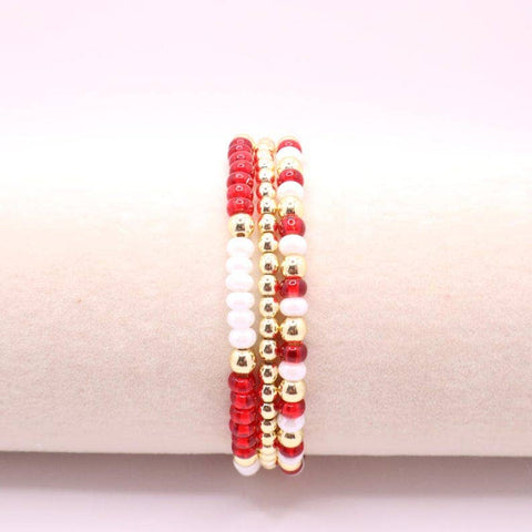 Red and White Hematite Game Day Bracelet Stack