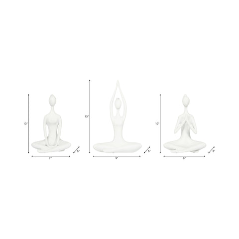 Resin Yoga Ladies Figurines Set of 3 - White, 10 in.