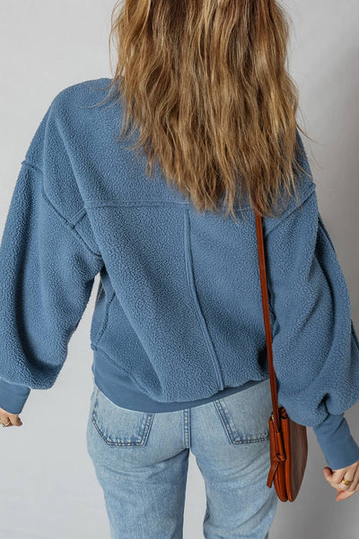 Fleece Drop Shoulder Exposed Seam Patchwork Sweatshirt