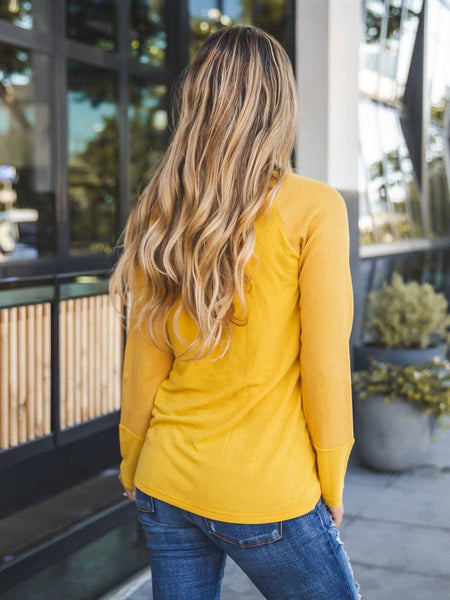 Contrast Sleeve Henley Knox Top: Yellow