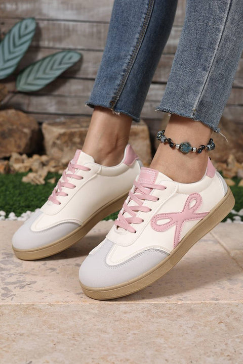 Cute Bow Patch Color Block PU Leather Sneakers