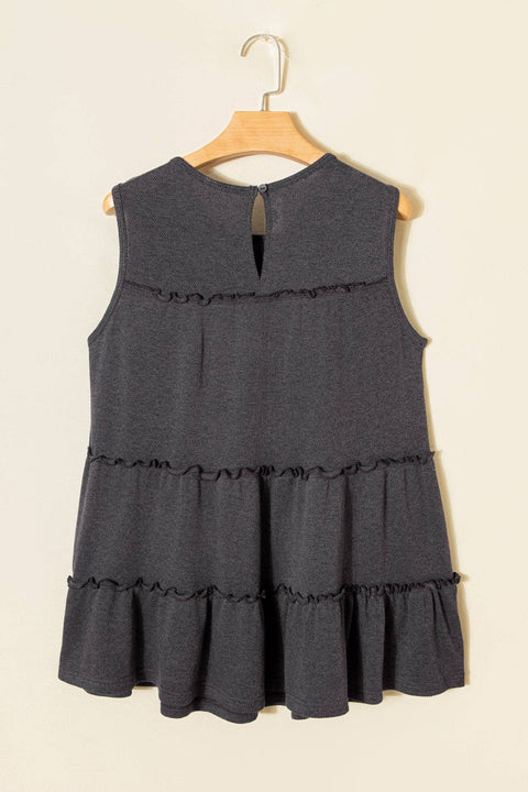 Dark Grey Tiered Frill Trim A-line Tank Top