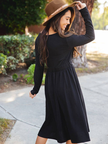 Long Sleeve Isla Wrap Dress: Black