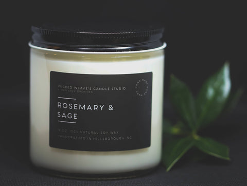 Wicked Weave’s Candle Studio - Rosemary & Sage Soy Wax 8 oz Jar Candle