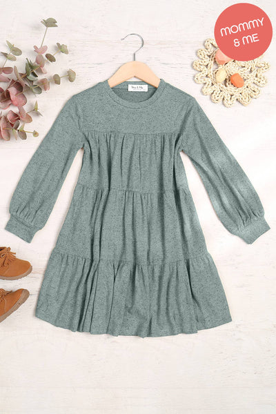 You & Me - YMD10064TKV-KIDS PUFF LONG SLEEVE TIERED HACCI BRUSHED DRESS: Ruby Dark / 5T