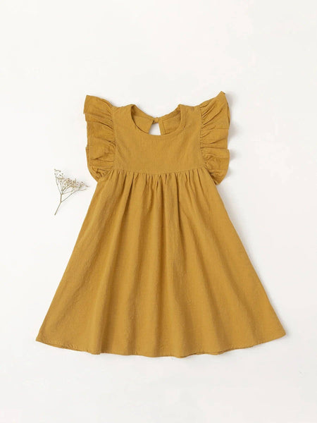 KiddieKickz - Baby Girls' Tie-back Overall Dress: Cotton Summer Casual Wear: Turmeric Yellow / 4T-5T