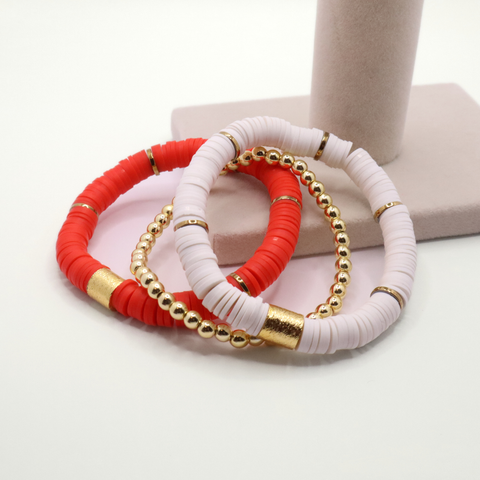Red and White Game Day Bracelet Stack