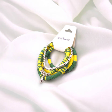 Green and Yellow Game Day Bracelet Stack