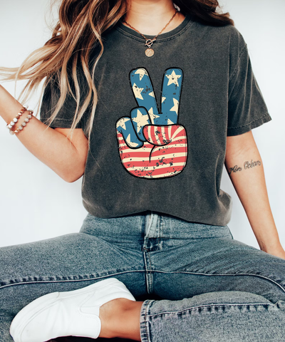 Basic And Peachy - 4th of July Peace Sign Graphic Tee