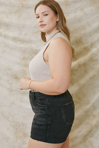 Kan Can USA - Plus Size Black Denim Shorts