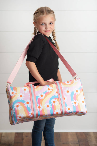 Oopsie Daisy - Kids Pink Rainbow Retro Daisy Weekender Dance Travel Bag: One Size