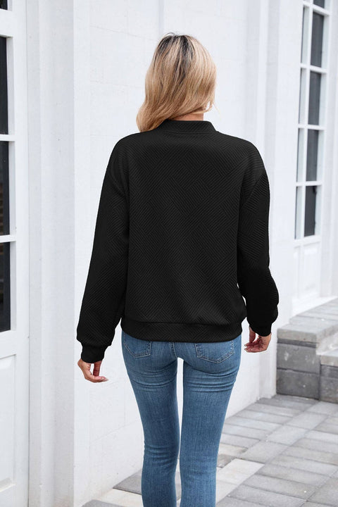 Quilted Zip-Up Bomber Jacket | Casual Long Sleeve Sweatshirt