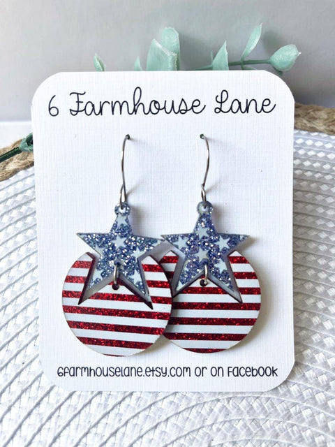 Patriotic stars dangle teardrop earrings, everyday wear earrings, 4th of July earrings, red, white and blue star earrings, summer earrings