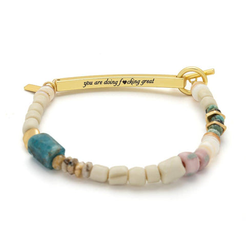Scout Curated Wears - Hidden Message Bracelet - F♥cking Great/Blue Apatite/Gold