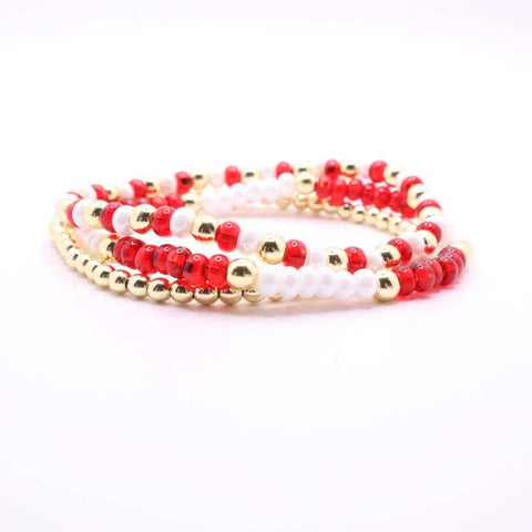Red and White Hematite Game Day Bracelet Stack
