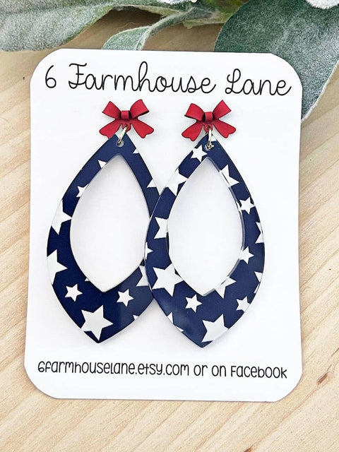 Patriotic star Teardrop Earrings: 4th of July Red White and Blue