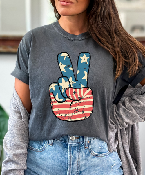 Basic And Peachy - 4th of July Peace Sign Graphic Tee